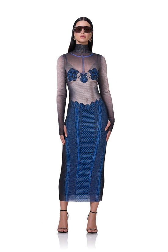 Ornate Navy Midi Dress