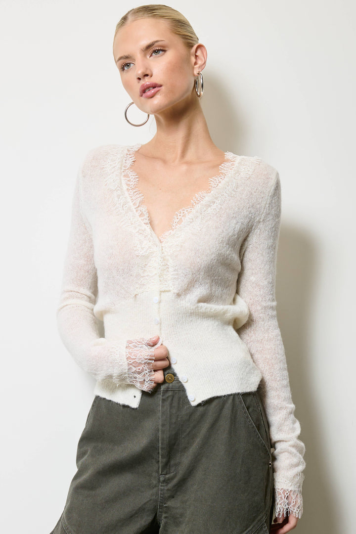 Eyelash Lace Trim Cardigan