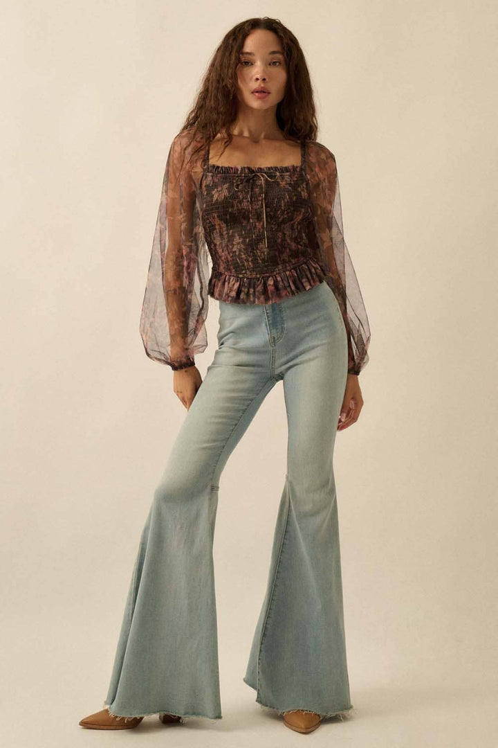 Layered Floral-Print Tulle Top