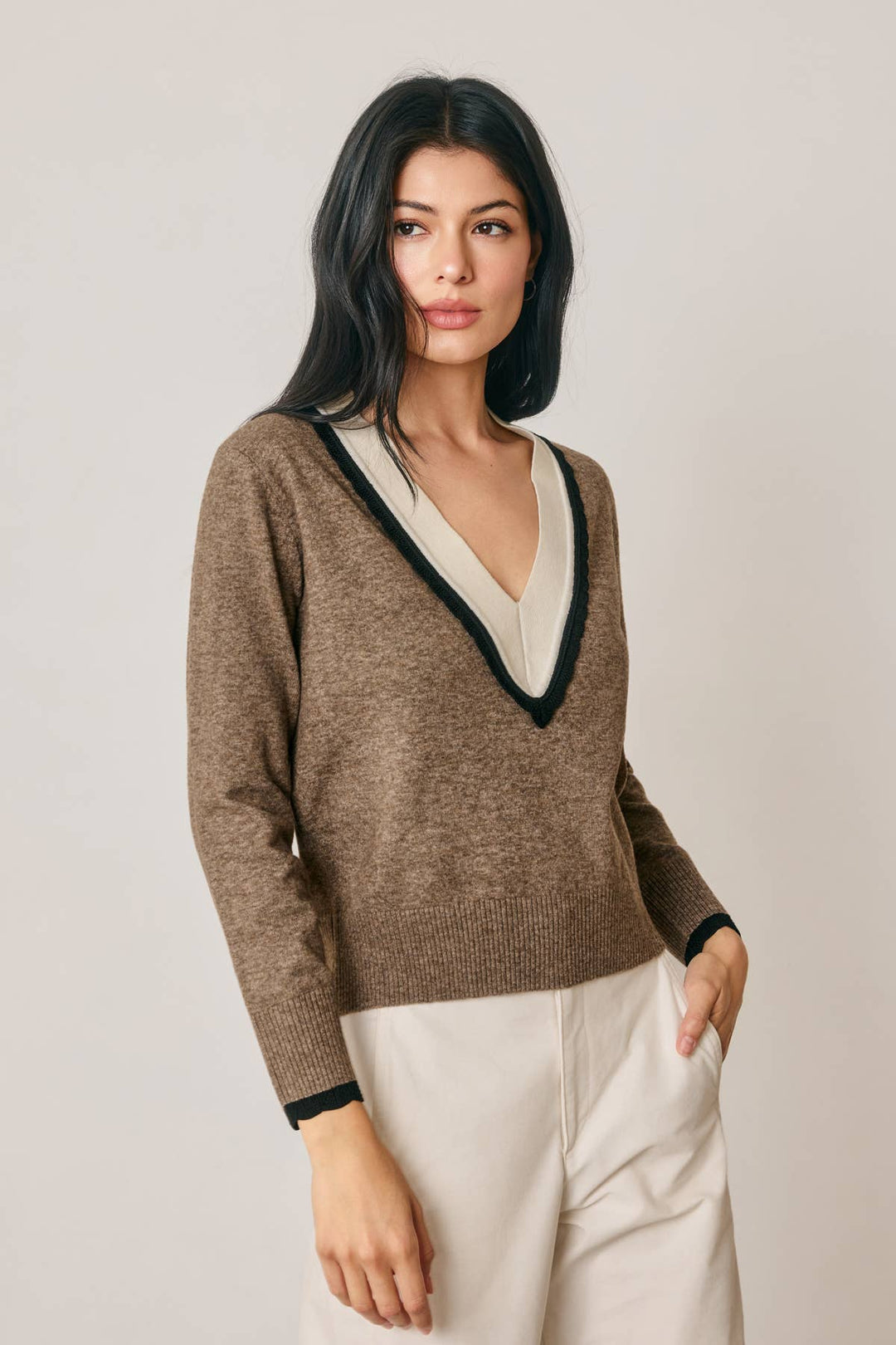 Valerie Varsity Deep V Sweater