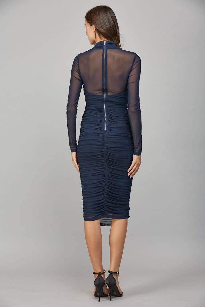RUCHED MESH BODYCON DRESS