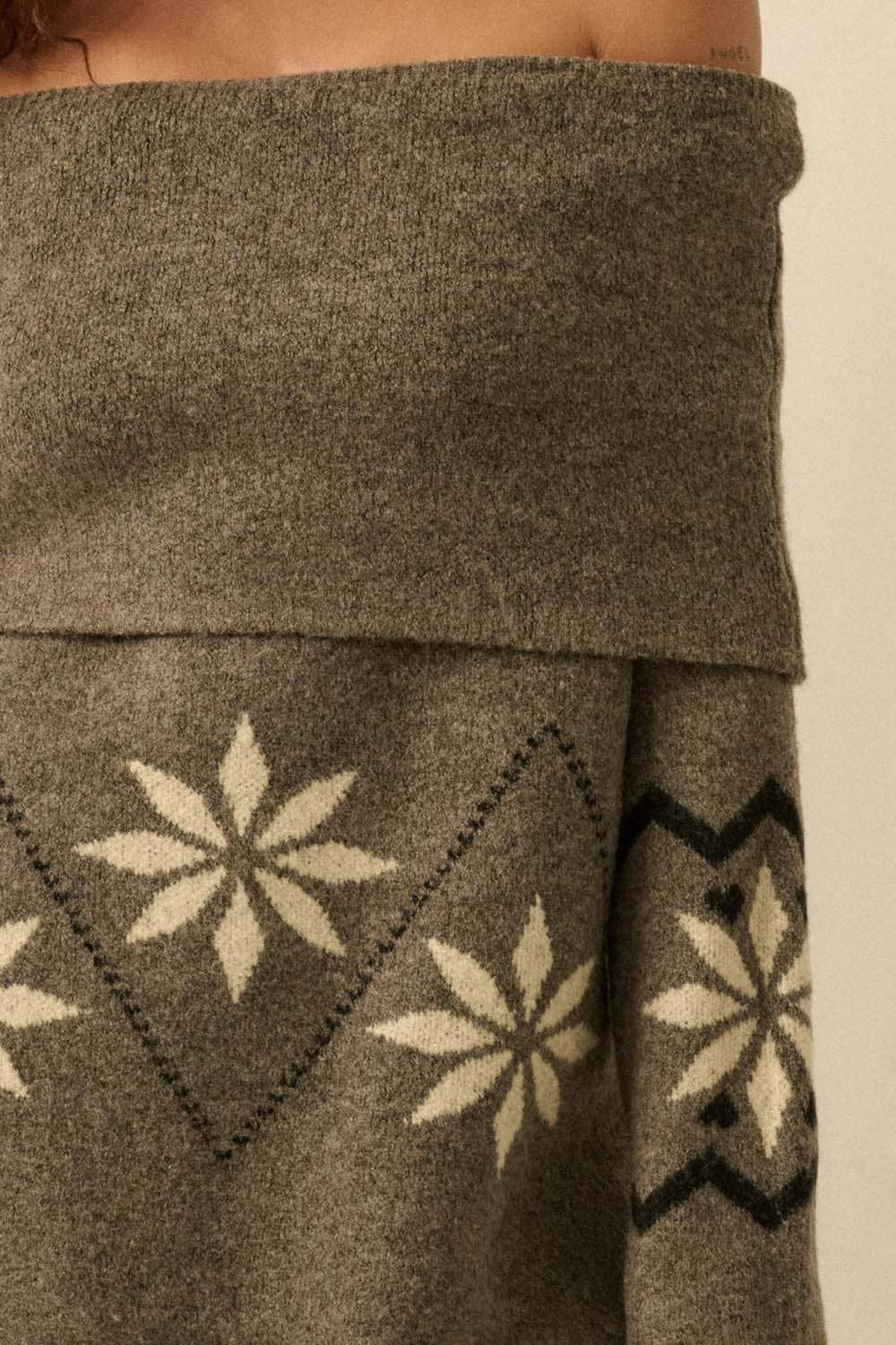 Knit Off-Shoulder Foldover Sweater