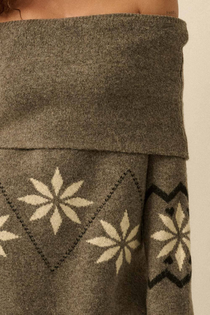 Knit Off-Shoulder Foldover Sweater