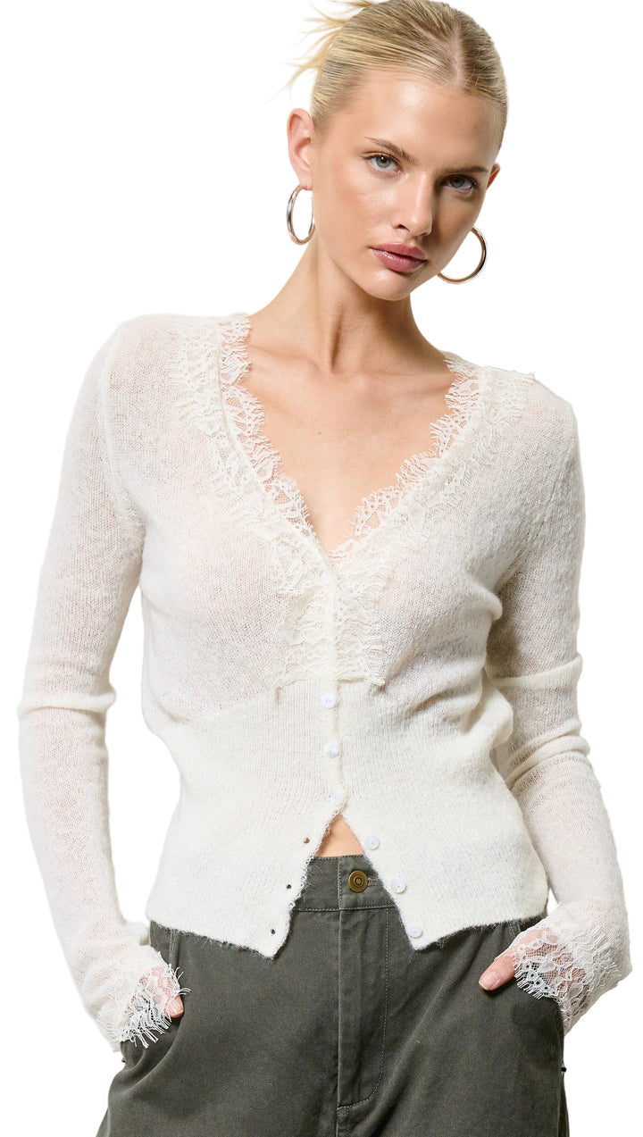 Eyelash Lace Trim Cardigan