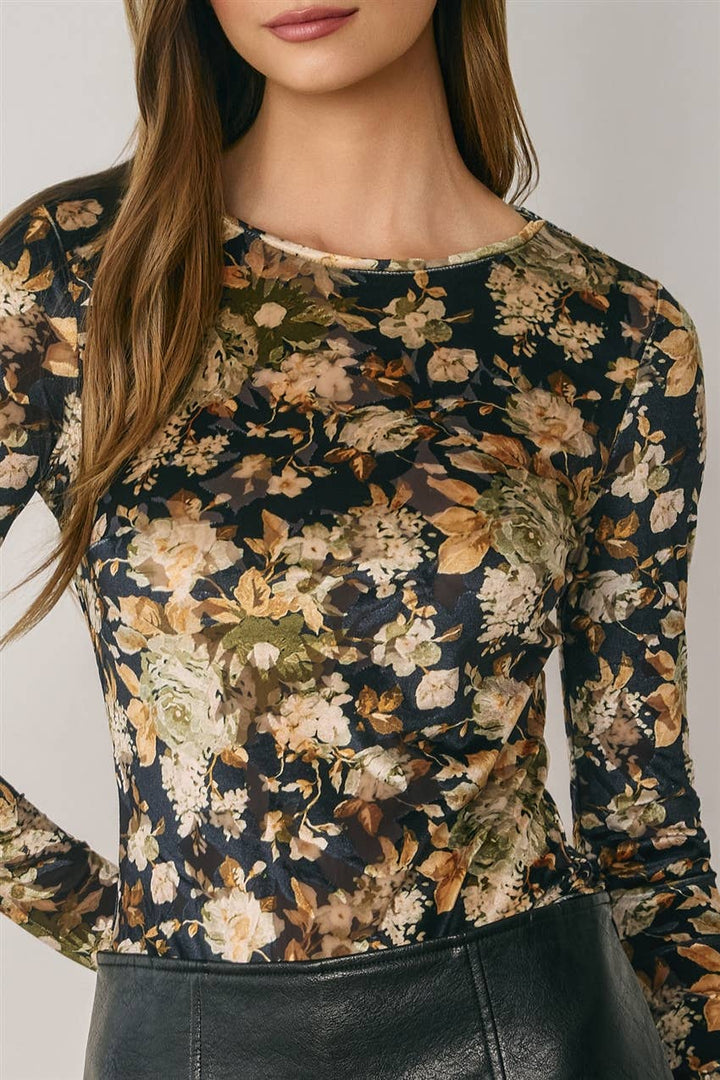 Vintage Floral Velvet Bodysuit