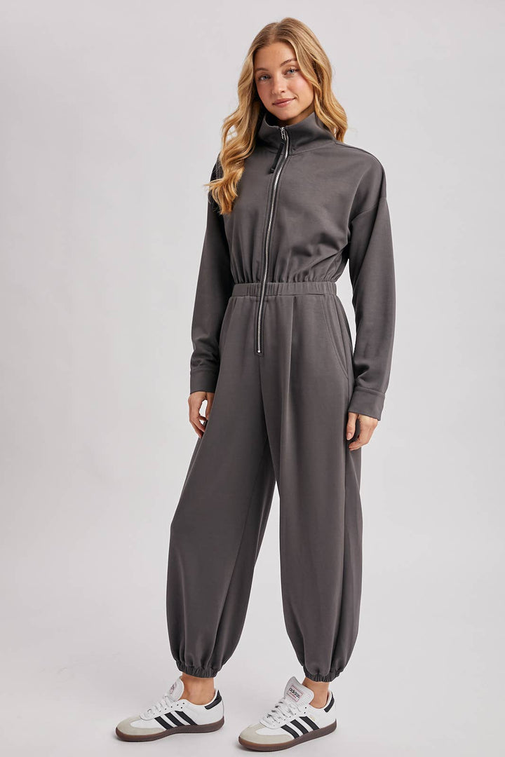 ZIP-UP COLLARED JOGGER JUMPSUIT
