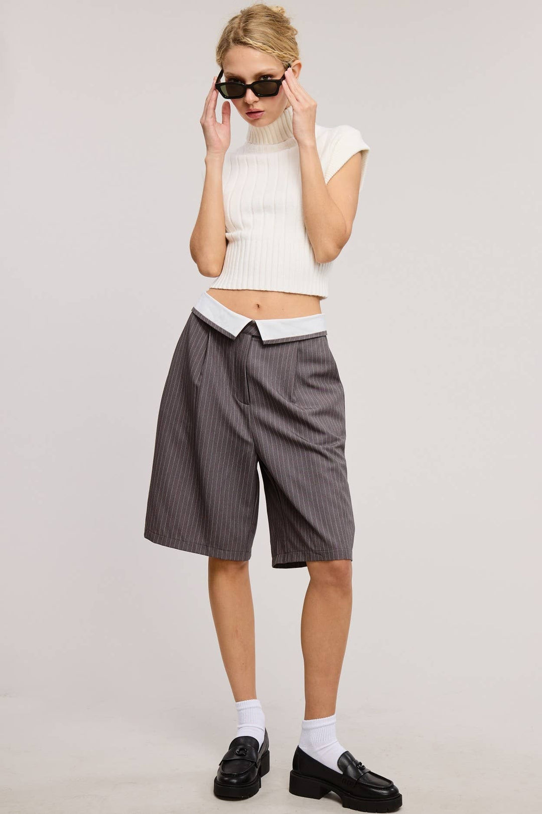 Folded Pinstripe Bermuda Shorts