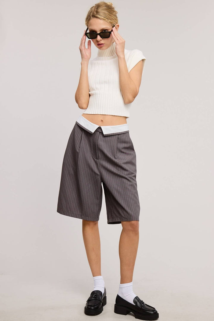 Folded Pinstripe Bermuda Shorts