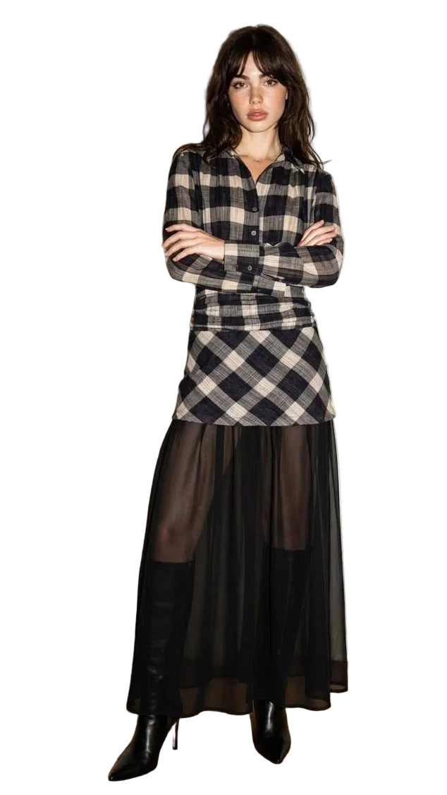 Mixed Media Plaid Maxi Dress