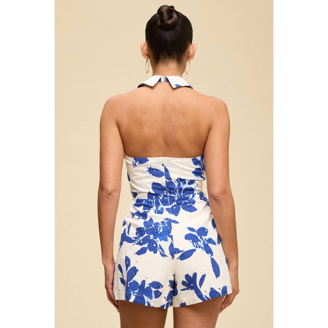 EYELET LACE TIE FRONT ROMPER