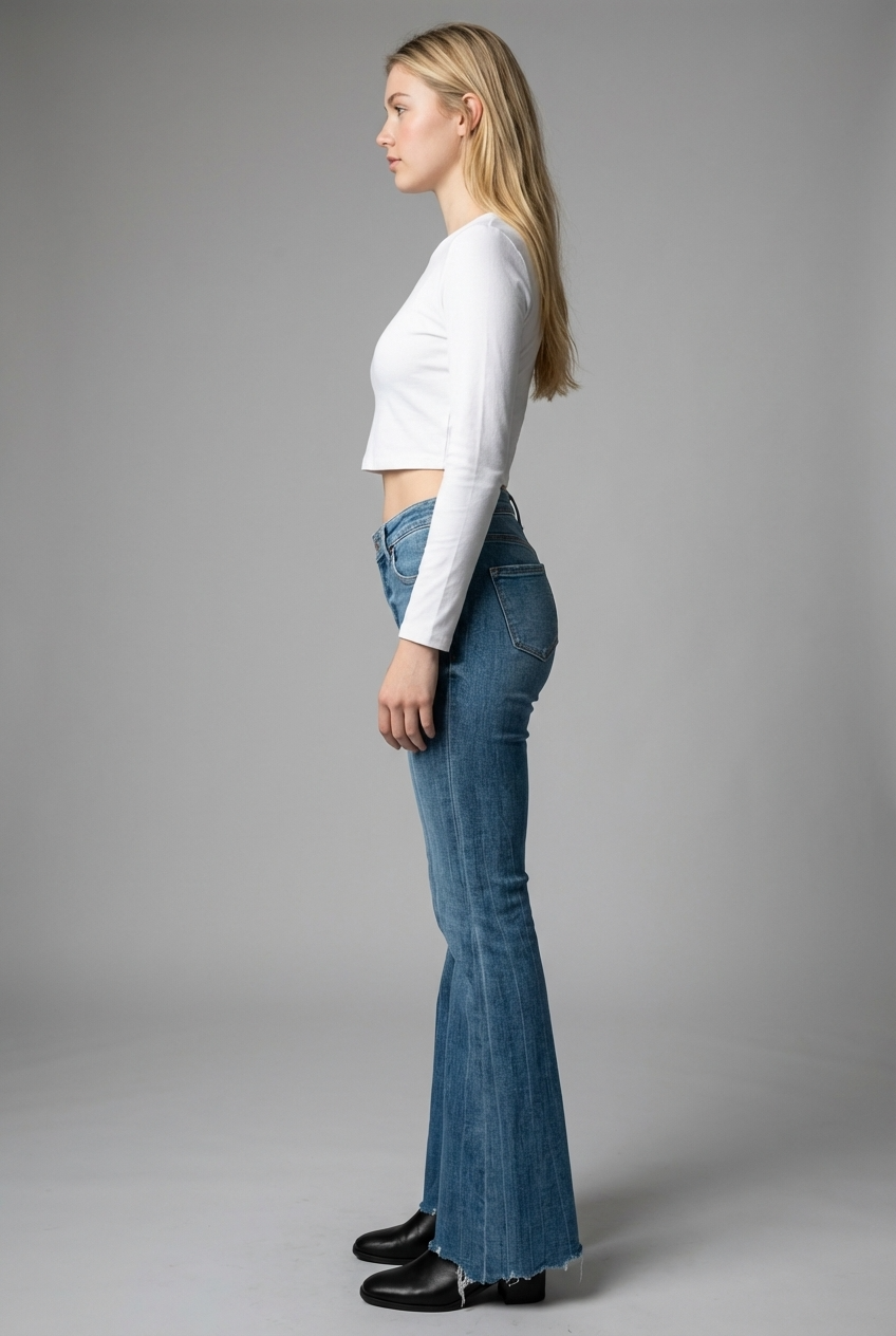 HIGH RISE CROSSOVER WAIST FLARE JEANS