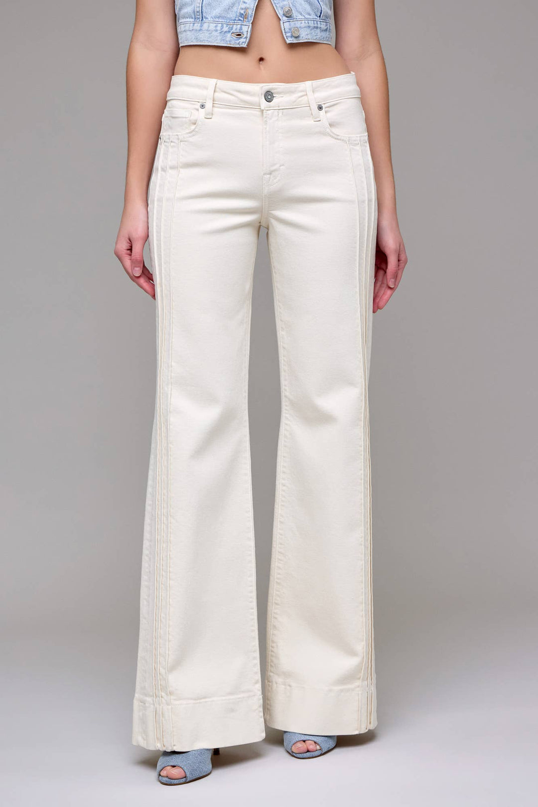 Ecru Wash Pintuck Mid Rise Comfort Flare