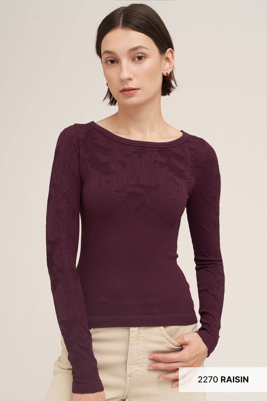 Floral Lace Ribbed Top