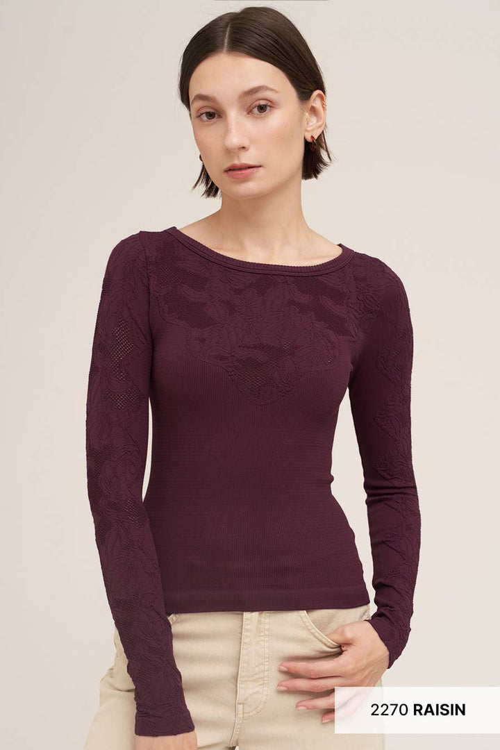 Floral Lace Ribbed Top