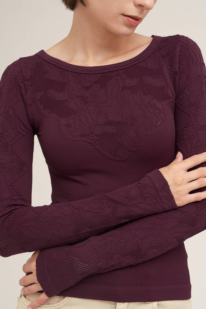 Floral Lace Ribbed Top