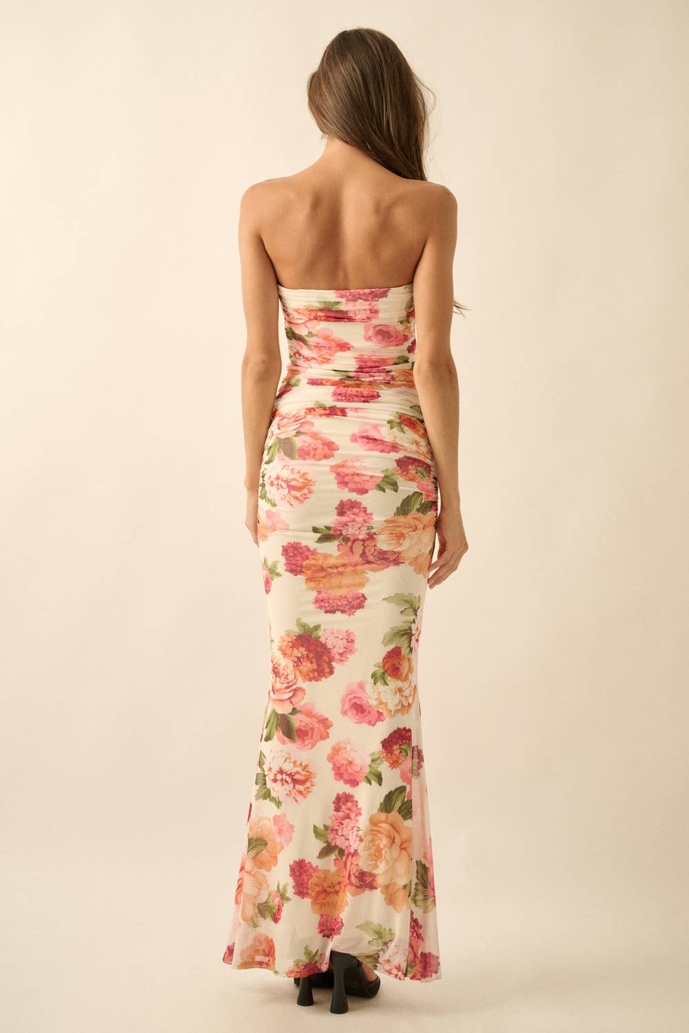 Rose Print Mesh Maxi Dress
