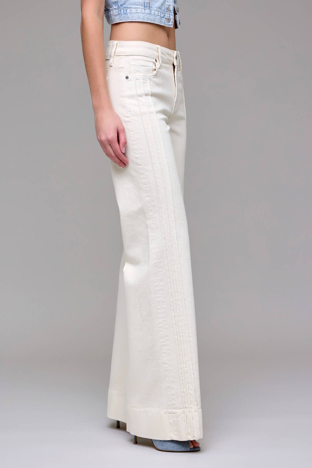 Ecru Wash Pintuck Mid Rise Comfort Flare