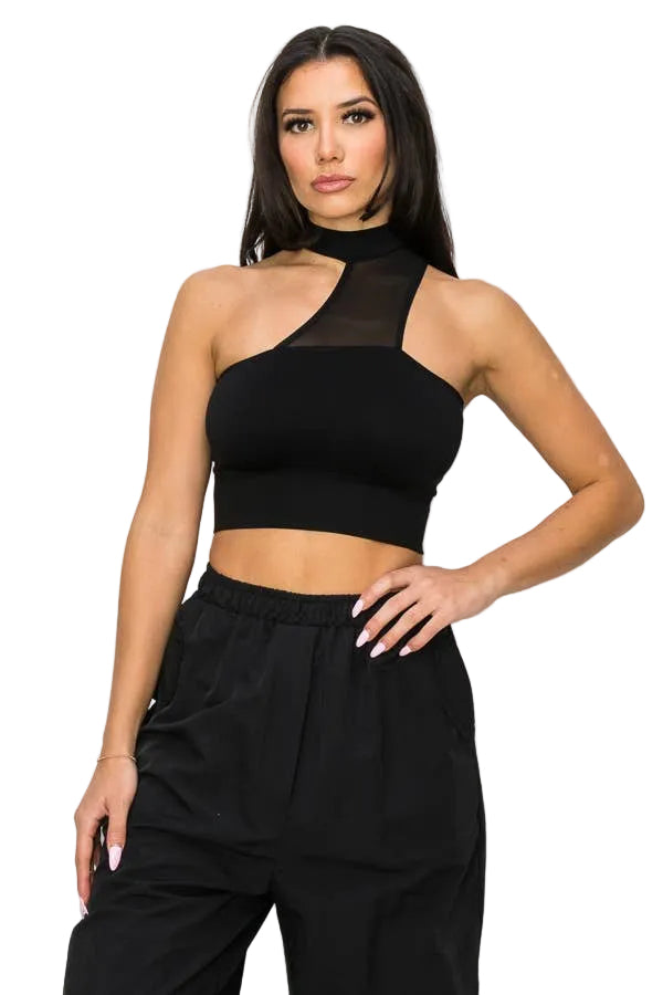 SLEEVELESS MOCKNECK CROP TOP