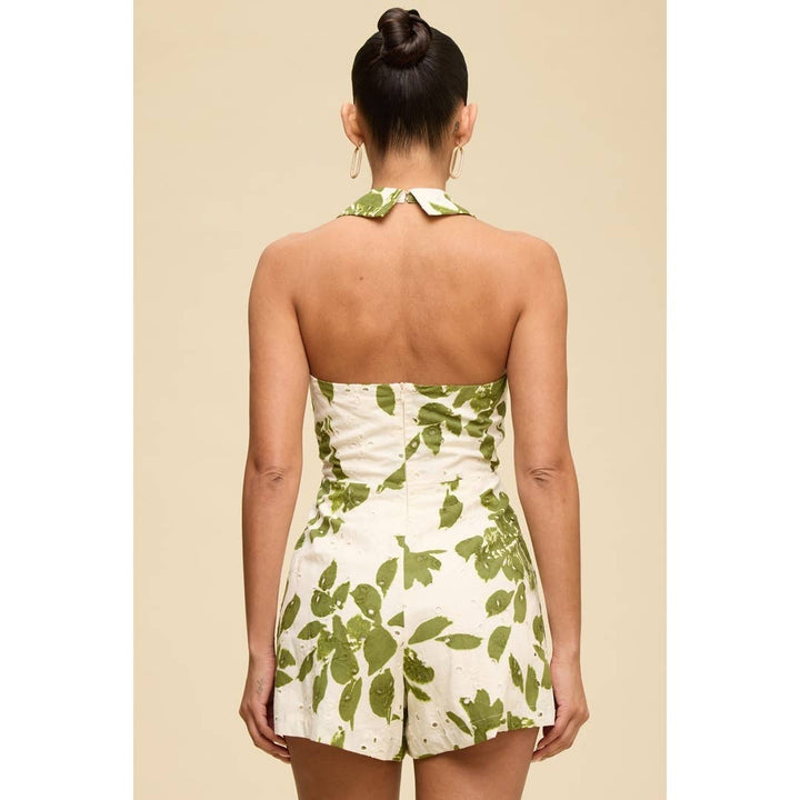 EYELET LACE TIE FRONT ROMPER