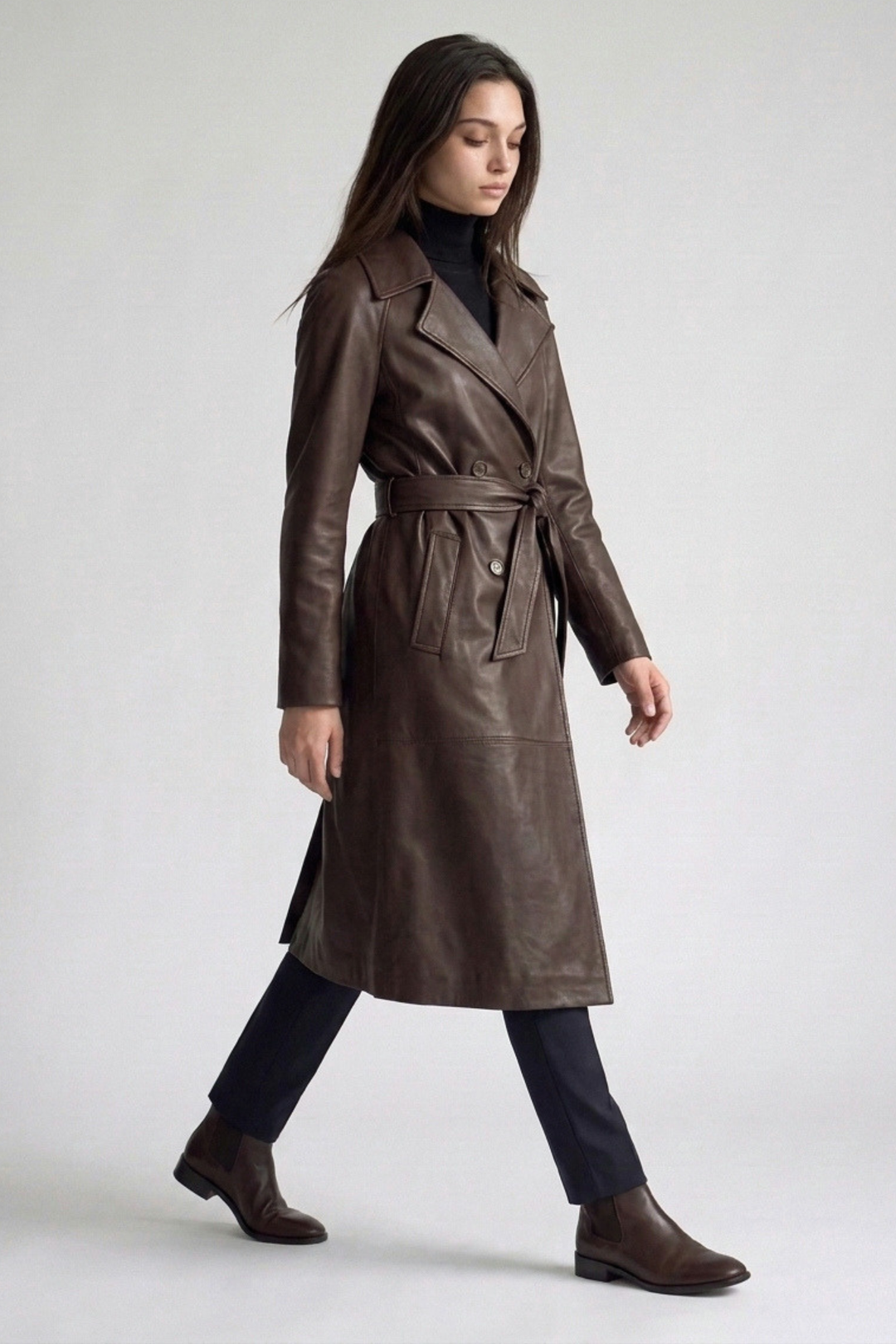 Leather trench coat