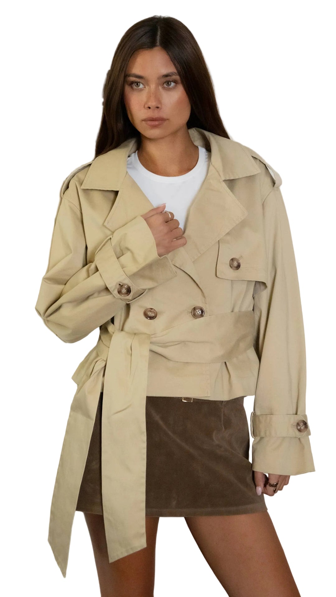 MARAIS Oversized Long Sleeve Cropped Classic Trench Jacket
