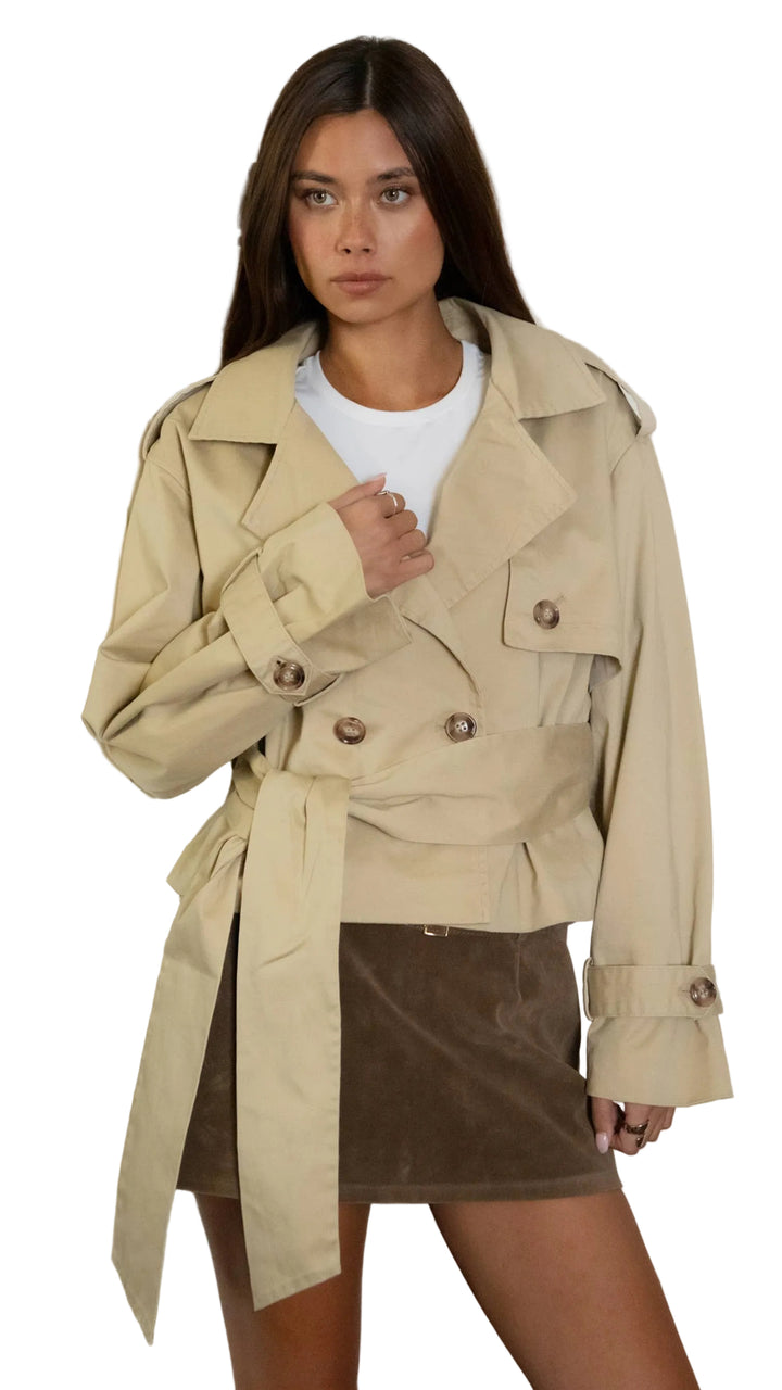 MARAIS Oversized Long Sleeve Cropped Classic Trench Jacket