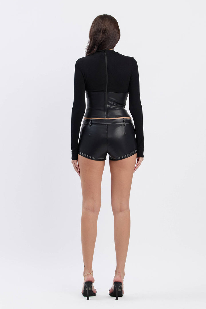 Mock Neck Top with Contrast Bodice