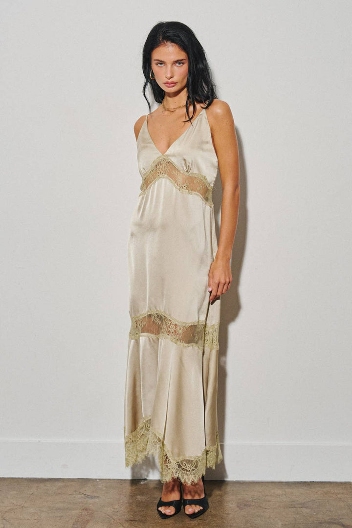Satin and Lace Maxi Slip Dress
