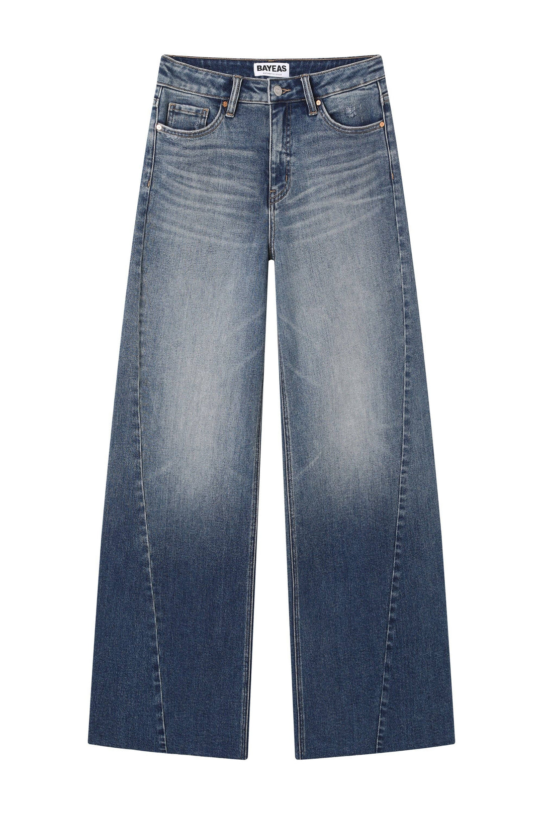 HIGH RISE WIDE LEG DENIM JEANS WITH RAW HEM