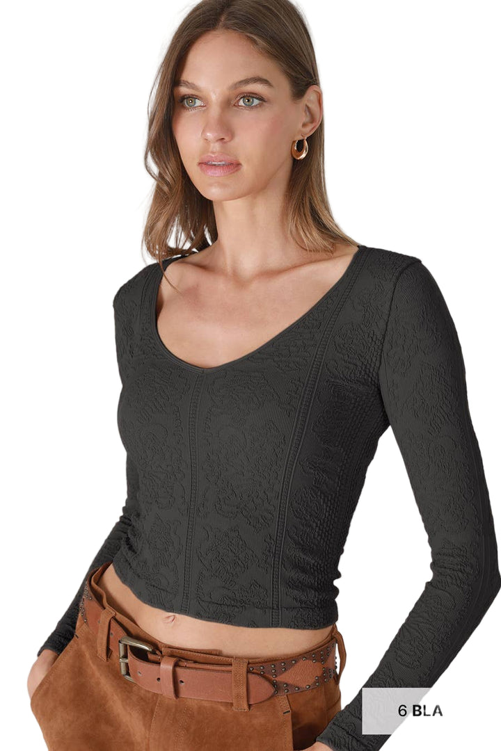 Lace Textured V Neck Top