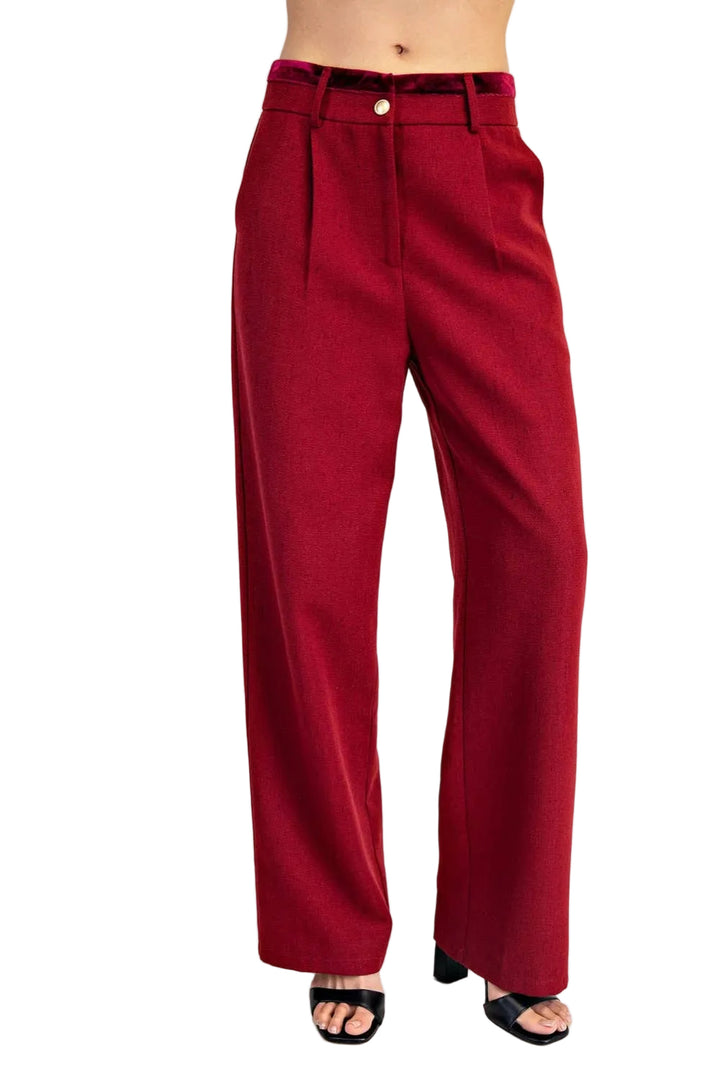 Tweed Pleated Pants with Contrast Waist Detail