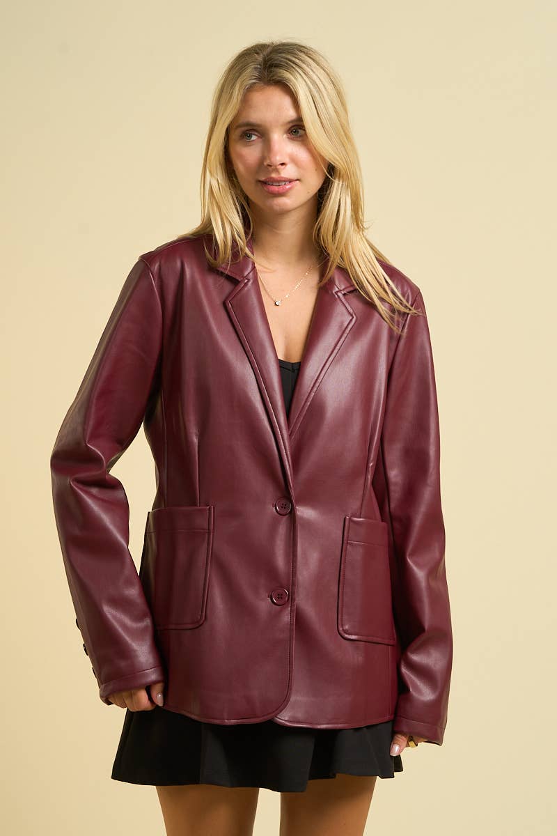TAILORED COLLAR FAUX LEATHER JACKET