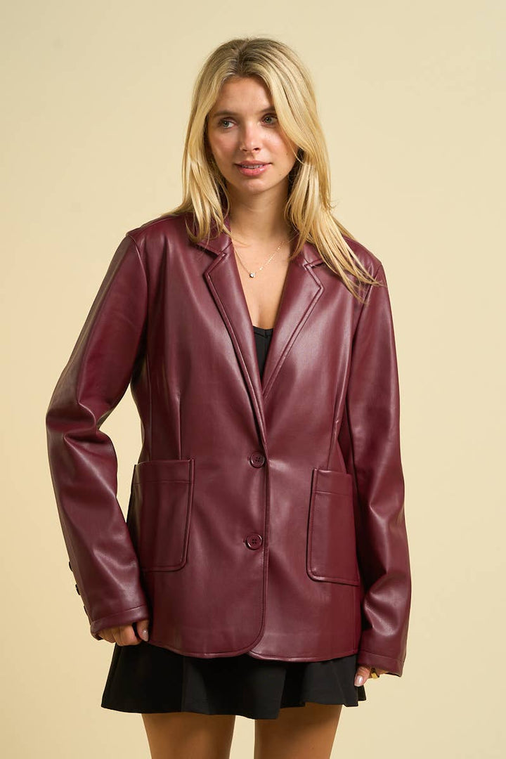 TAILORED COLLAR FAUX LEATHER JACKET