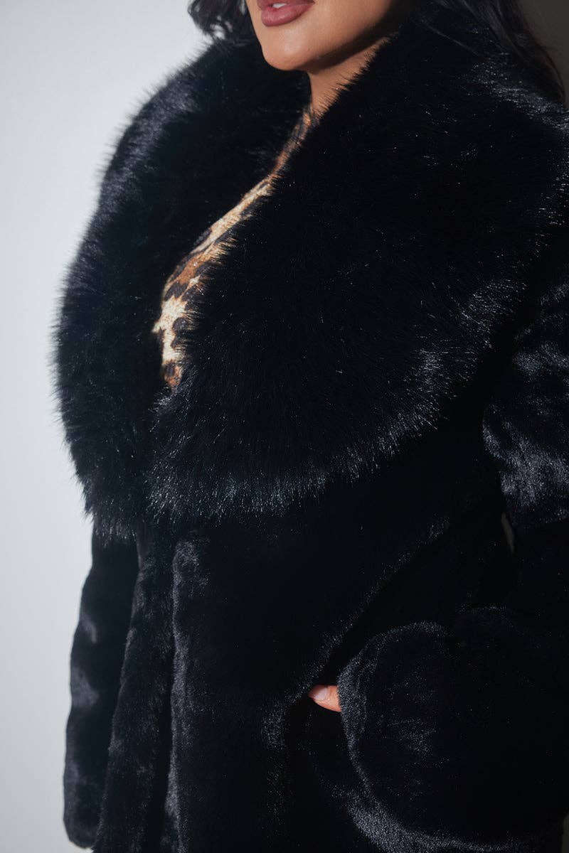 Collared Faux Fur Long Coat