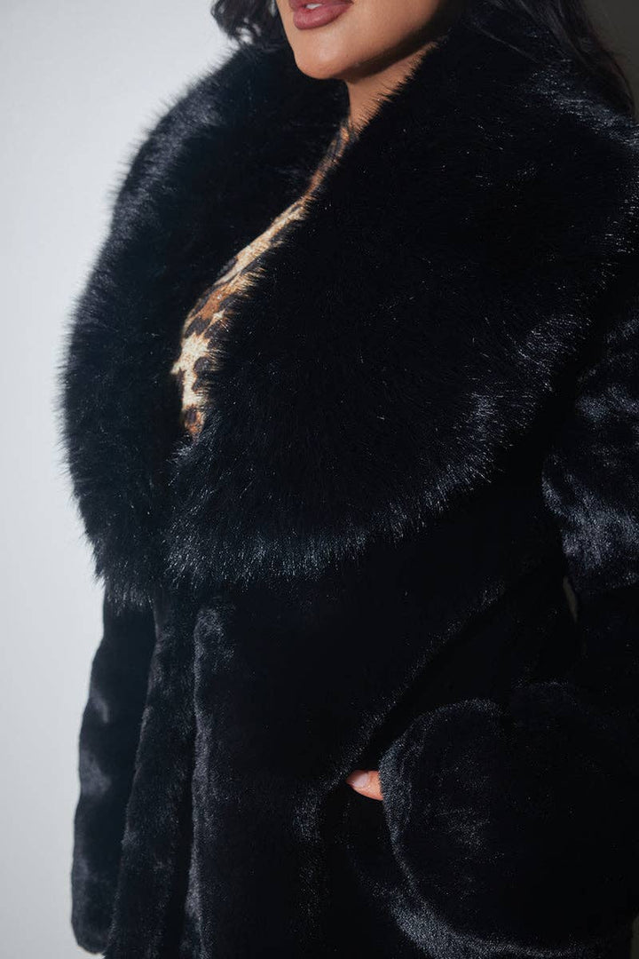 Collared Faux Fur Long Coat