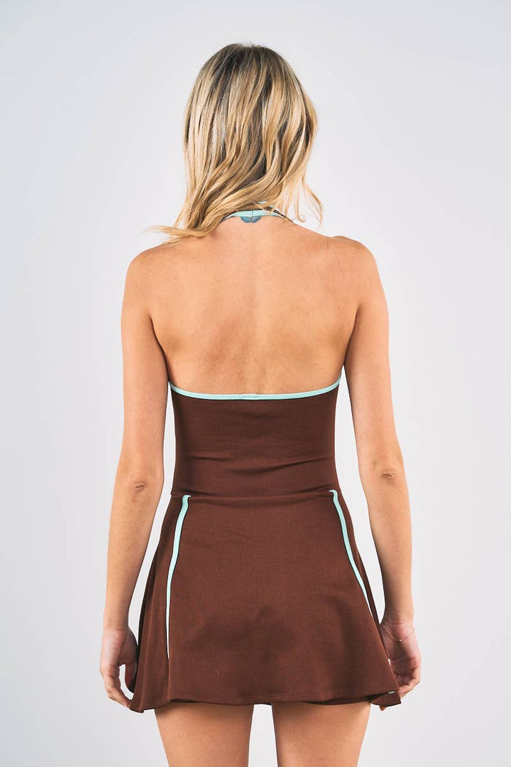 Contrast Piping Halter Dress