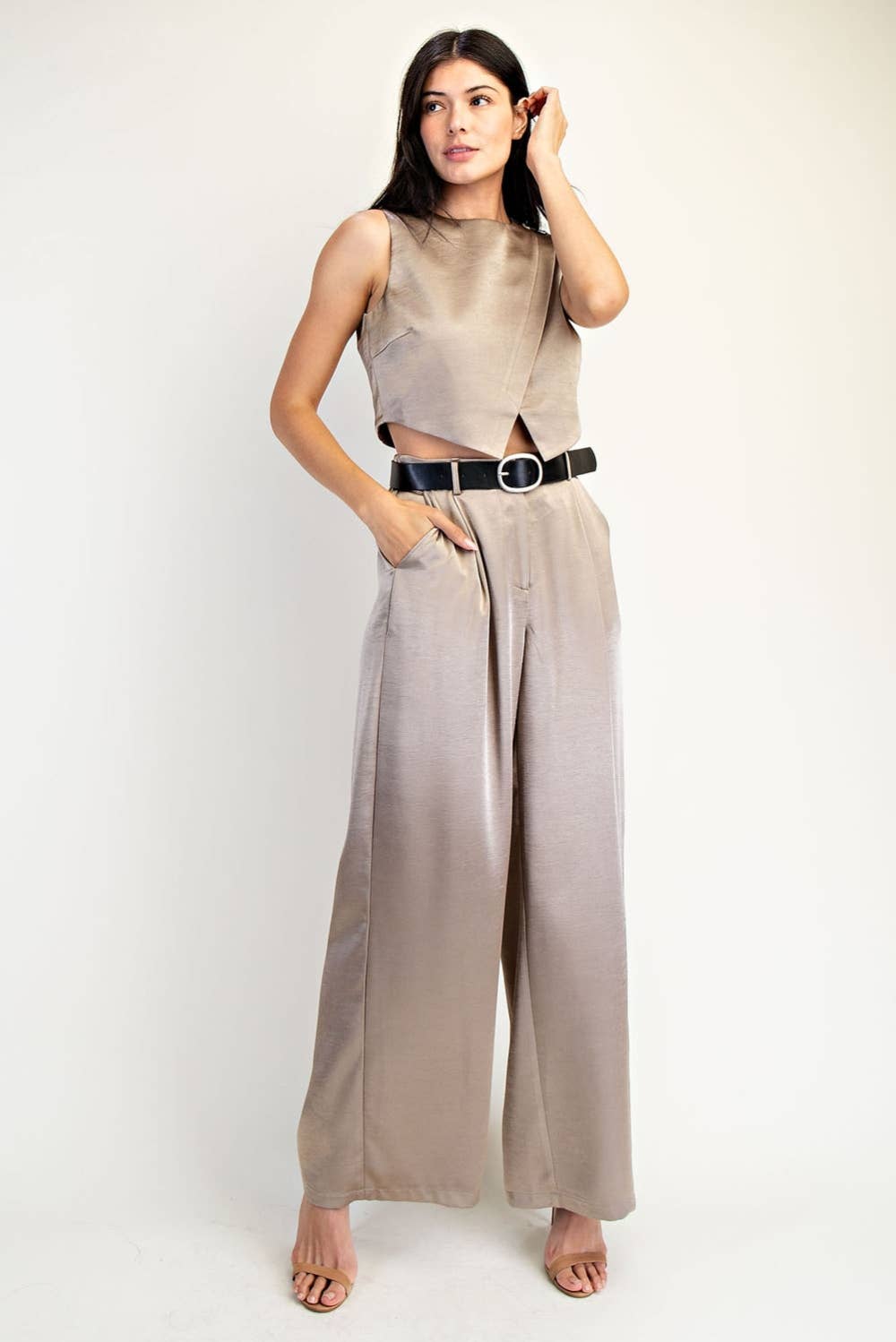 Textured Satin Wrap Top