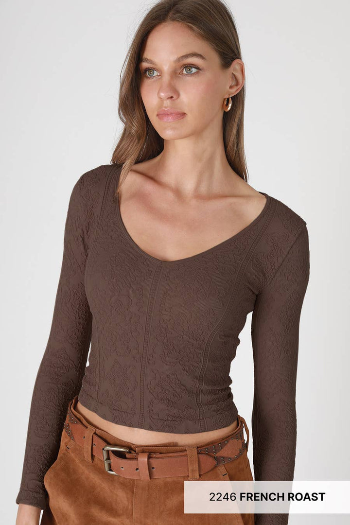 Lace Textured V Neck Top