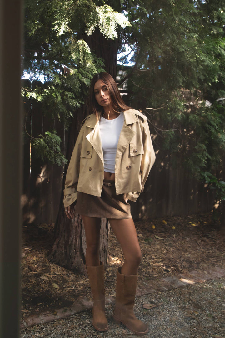MARAIS Oversized Long Sleeve Cropped Classic Trench Jacket