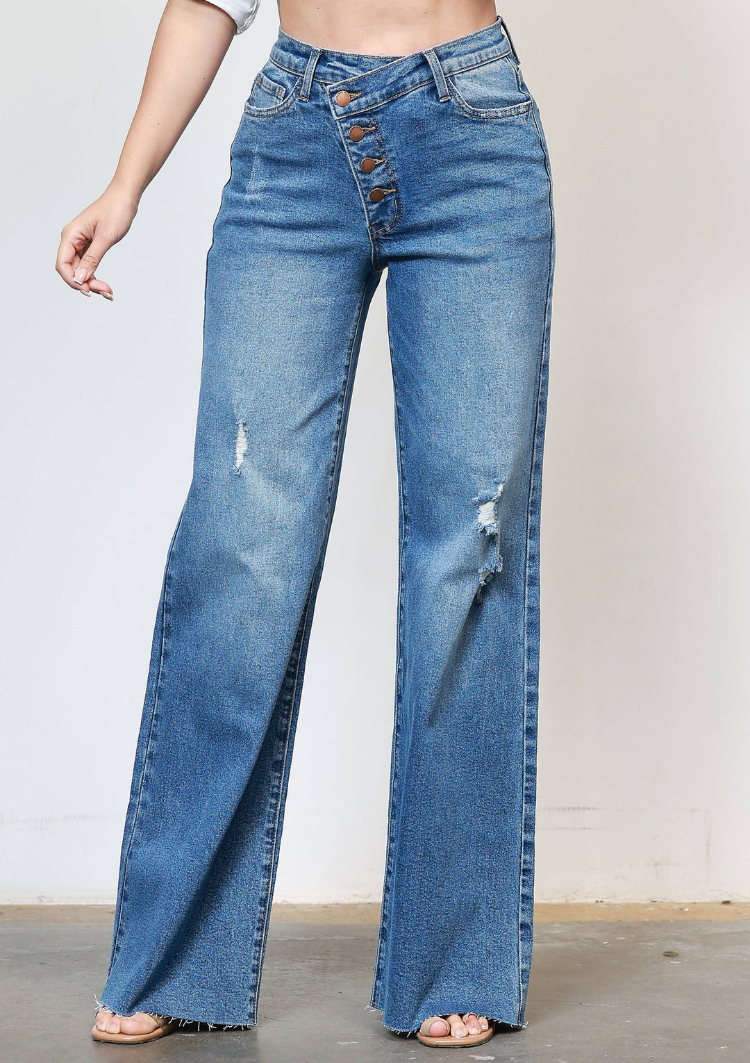 Cross Over  High Waisted Wide Leg Jeans