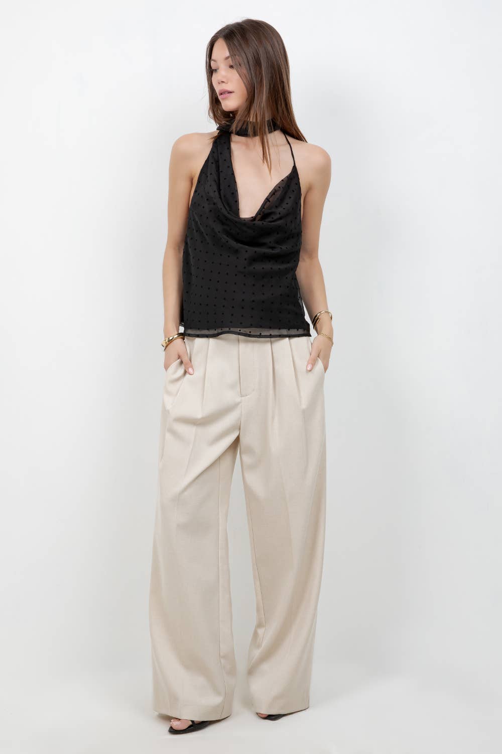 Polka Dot Cowl Neck Tank Top
