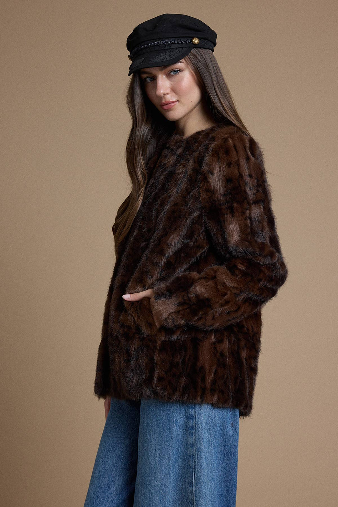 Mink Faux Fur Collarless Jacket
