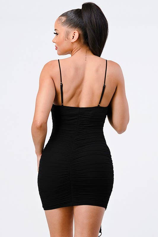 RUCHED CORSET BODYCON DRESS WITH SILVER HARDWARE