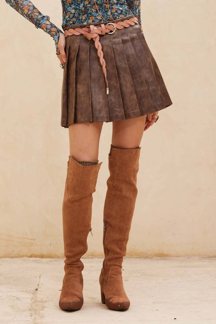 Faux Leather Pleated Mini Skirt