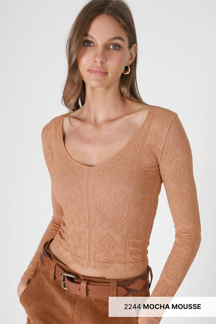 Lace Textured V Neck Top