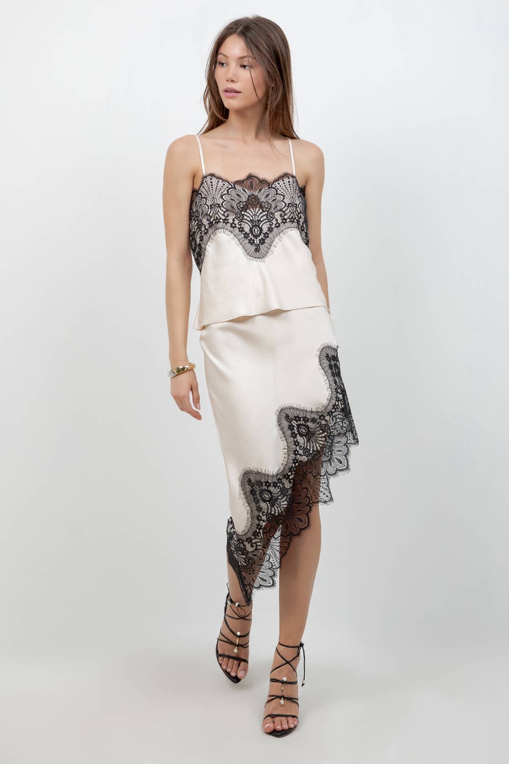 CONTRAST LACE SATIN TANK TOP
