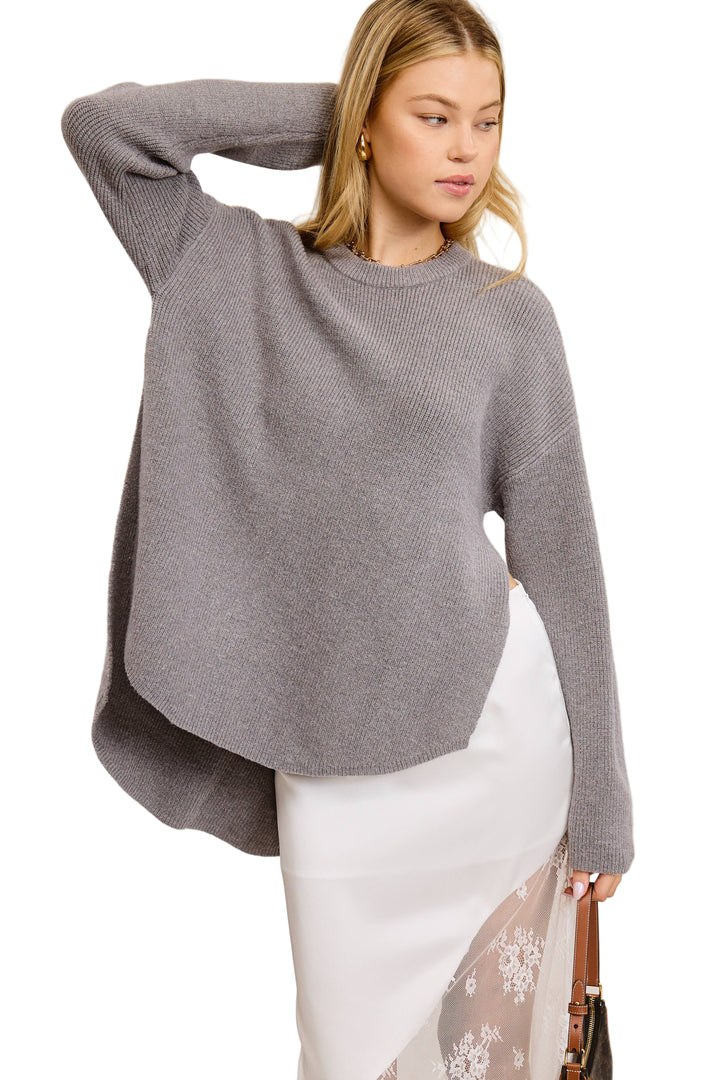 High Low Knit Sweater with Side Slit