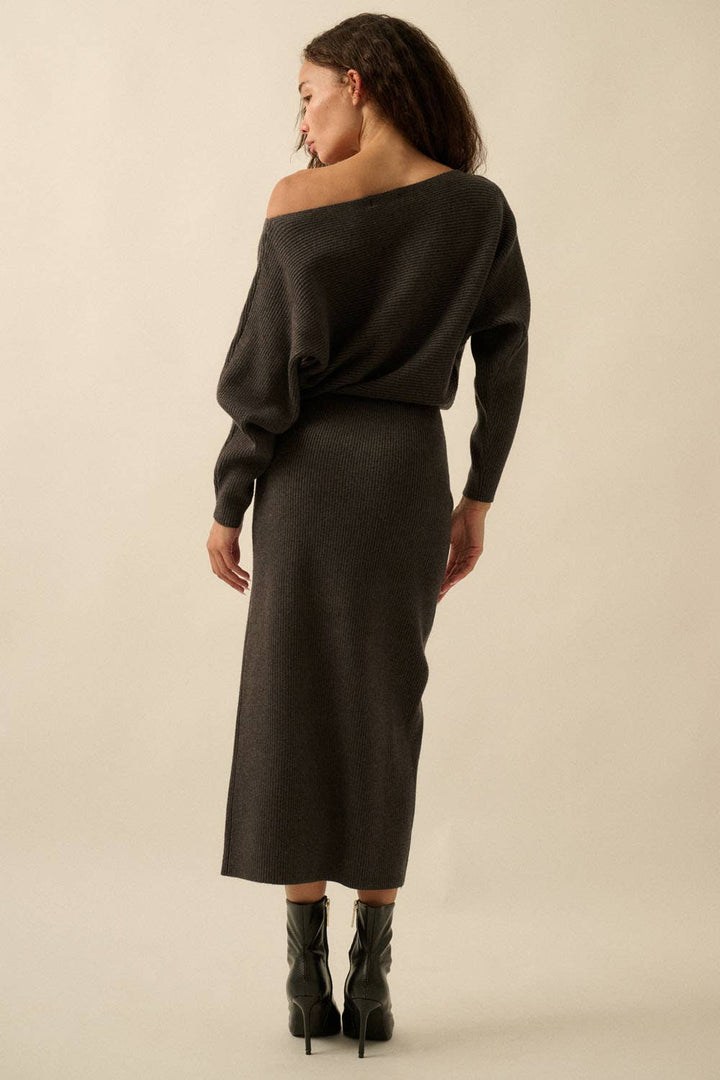 Knit One-Shoulder Midi Dress