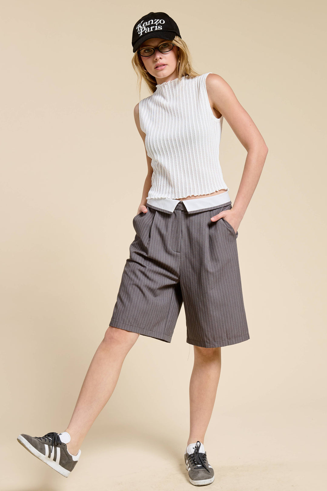 Folded Pinstripe Bermuda Shorts