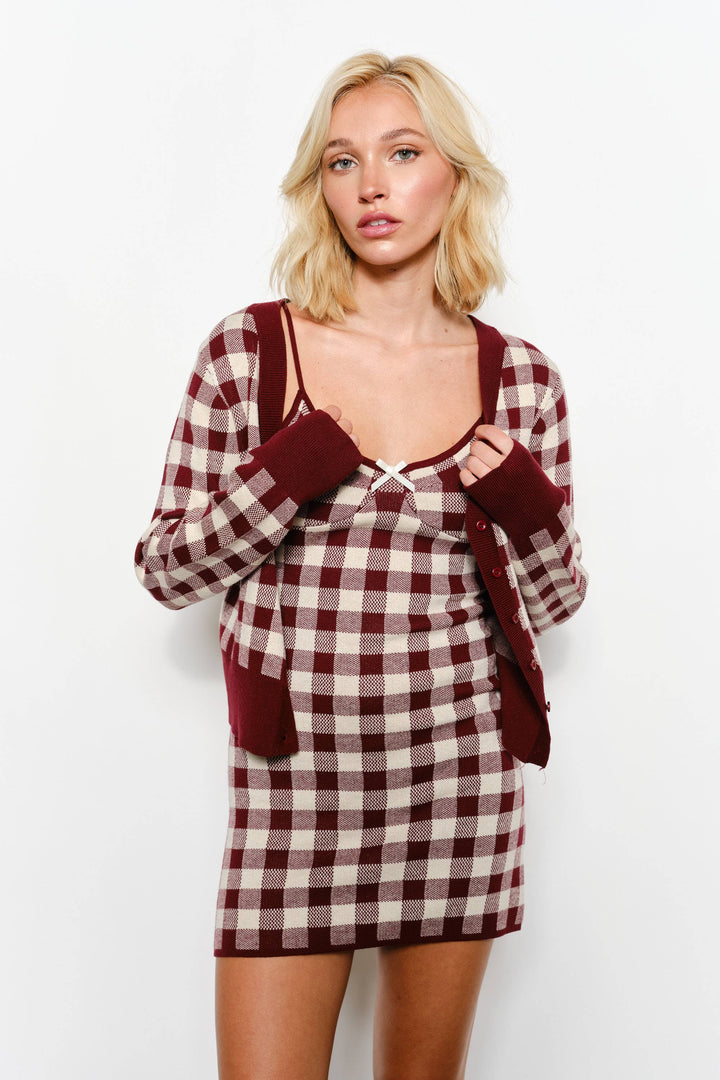 GINGHAM KNIT MINI DRESS